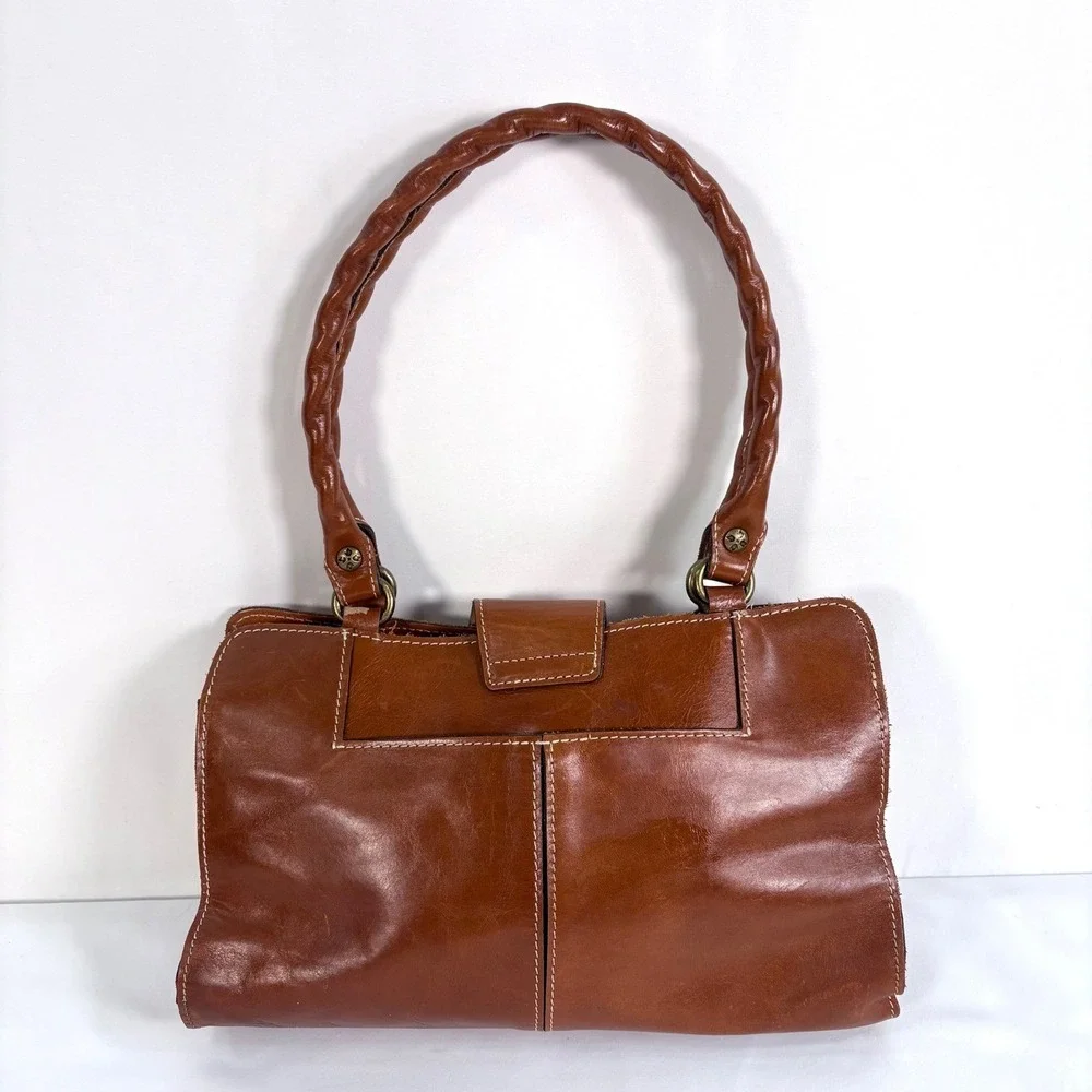 Patricia Nash Rienzo Satchel Tan Leather Shoulder Bag Contrast Stitching